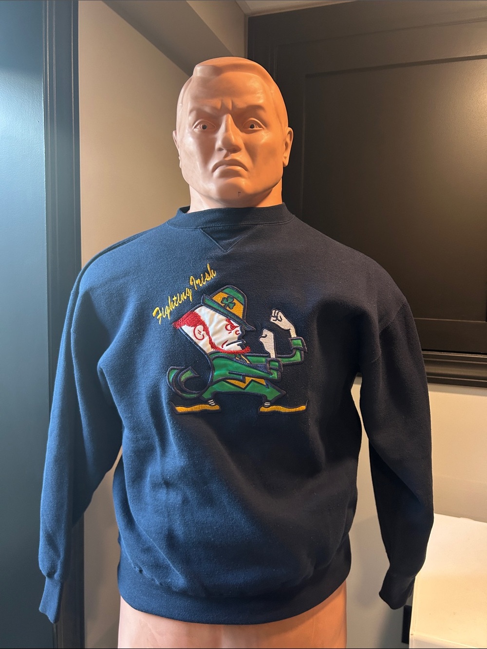 Men's Navy Embroidered Fighting Irish Crewneck Sweatshirt